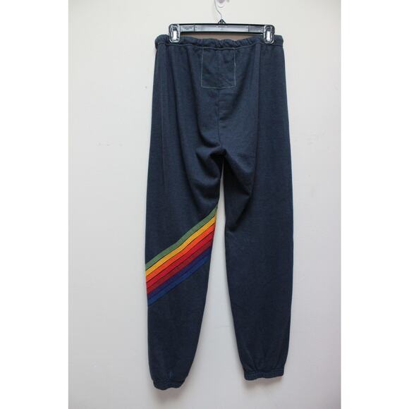 Aviator Nation Black Diagonal Cross Stripe Rainbow Sweatpants Size XL - Picture 2 of 4